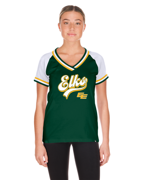 Edmonton Elks - New Era Womens Cursive Glitter V-Neck