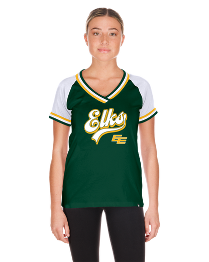 Edmonton Elks - New Era Womens Cursive Glitter V-Neck